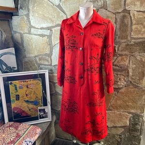 Vintage The Vested Gentress Red Equestrian Print Dress